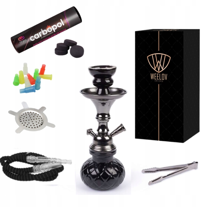 Shisha 27 cm czarna z wężykiem i akcesoriami startowymi