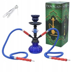 Niebieska shisha 27 cm z dwoma wężami i akcesoriami