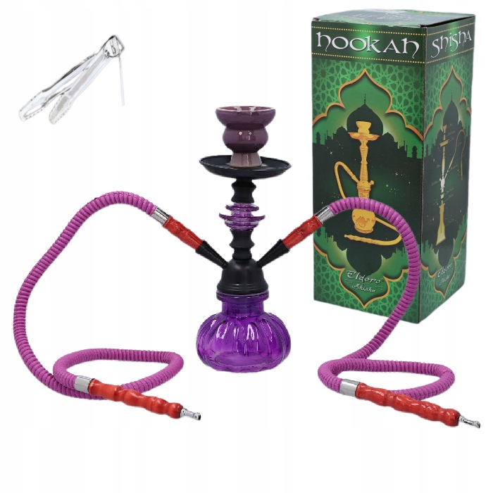 Różowa shisha 27 cm z dwoma wężami i akcesoriami