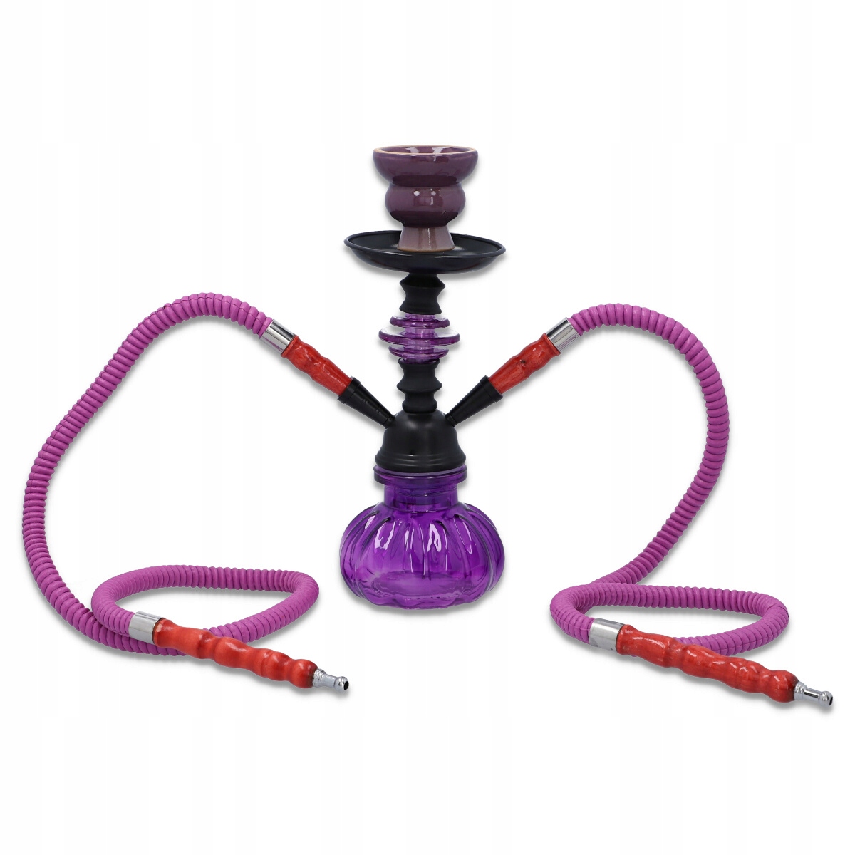 Różowa shisha 27 cm z dwoma wężami i akcesoriami