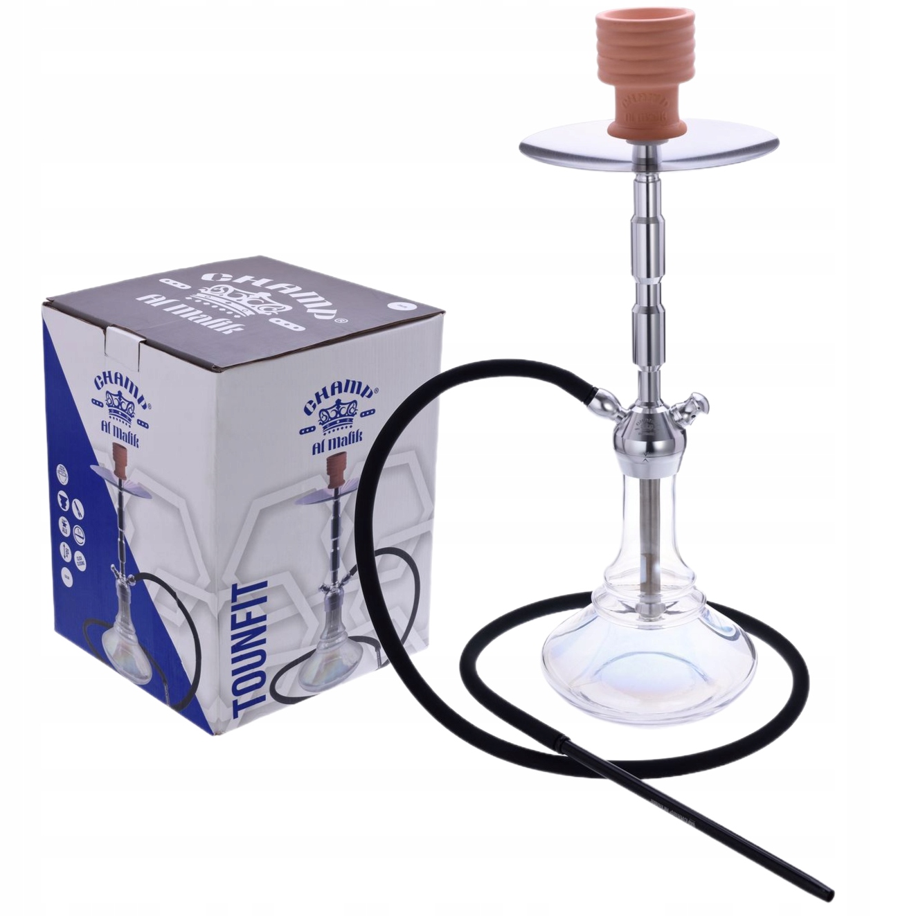 Shisha Al Malik Tounfit 50 cm srebrna z metalowym korpusem
