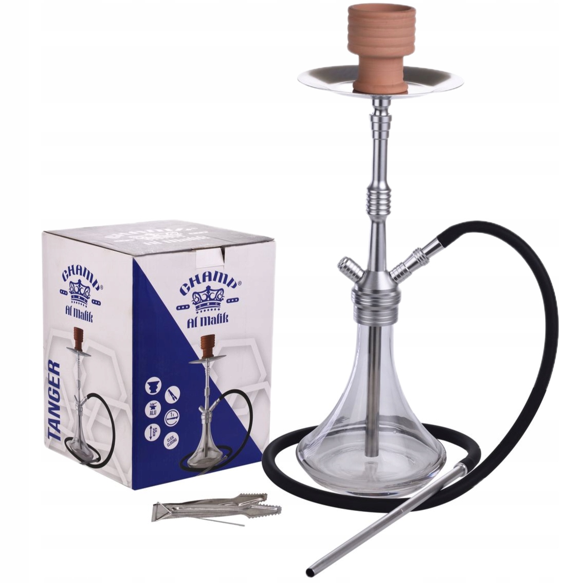 Shisha Al Malik Tanger 55 cm ze szklanym dzbanem i metalowym korpusem