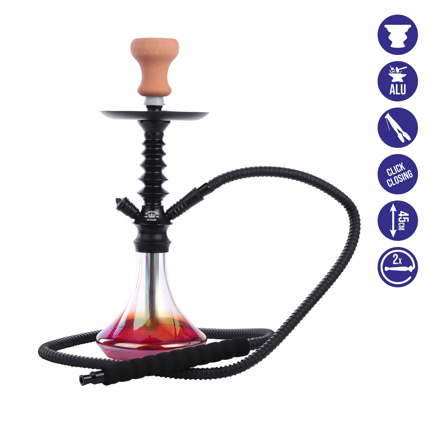 Shisha Al Malik Tiznit 45 cm z czerwono-przezroczystym dzbanem