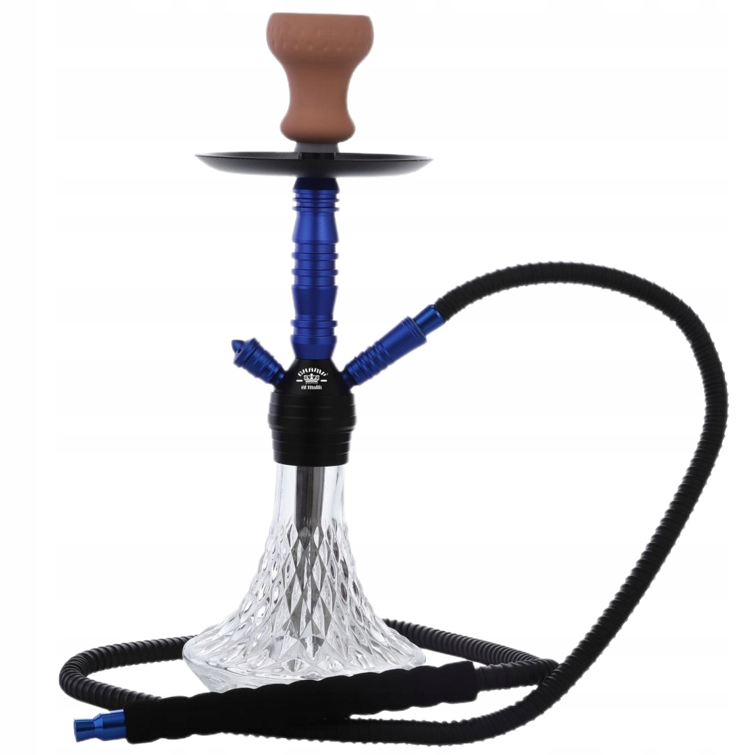 Shisha Al Malik Tiddas 45 cm z niebieskim korpusem i kryształowym dzbanem