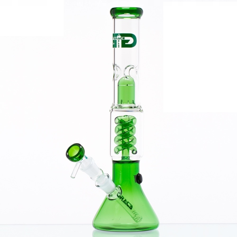 Zielone bongo Grace Glass Green Beaker 35 cm z uchwytem na lód
