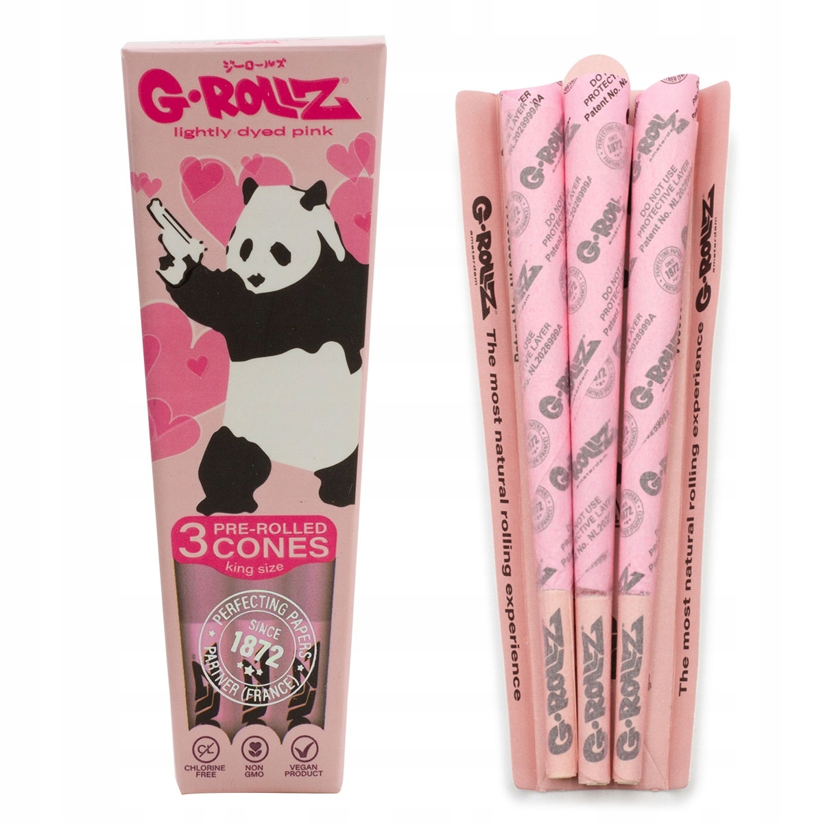 Gotowe bibułki G-Rollz Cones Panda Gunnin Pink King Size 3 sztuki