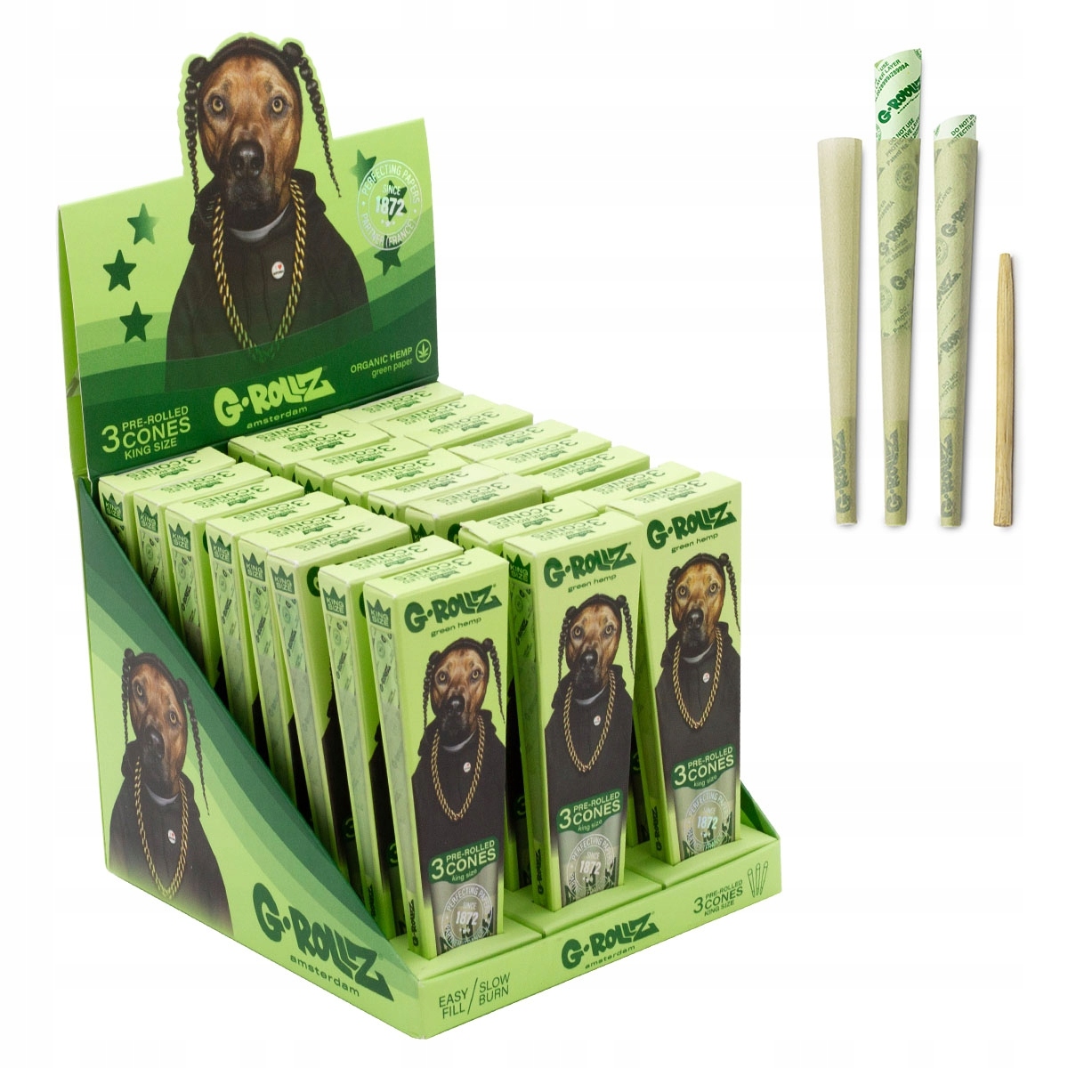 Gotowe bibułki G-Rollz Cones Organic Pets Rock King Size 3 sztuki
