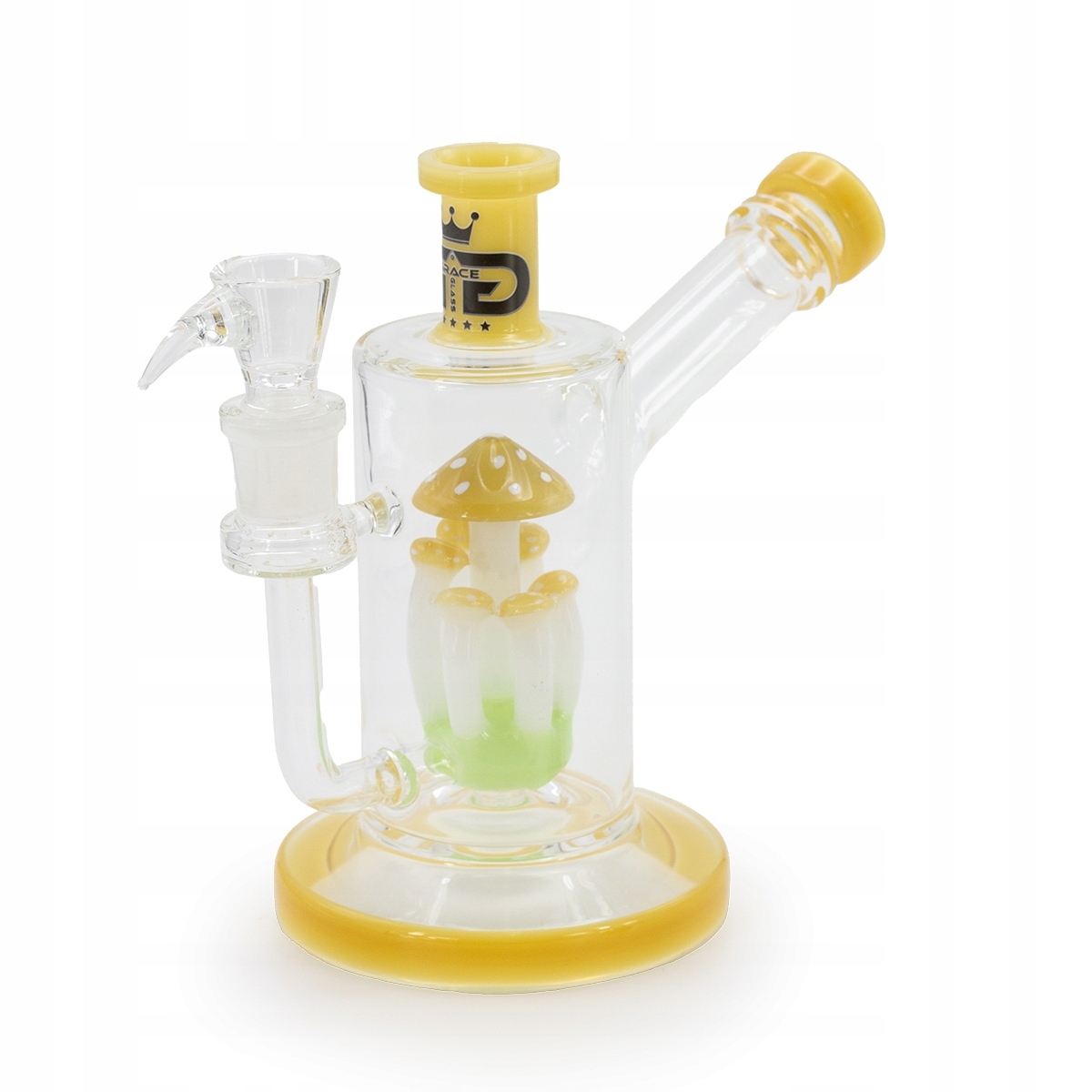 Szklane bongo Grace Glass 19 cm z żółtym perkolatorem w kształcie grzybka
