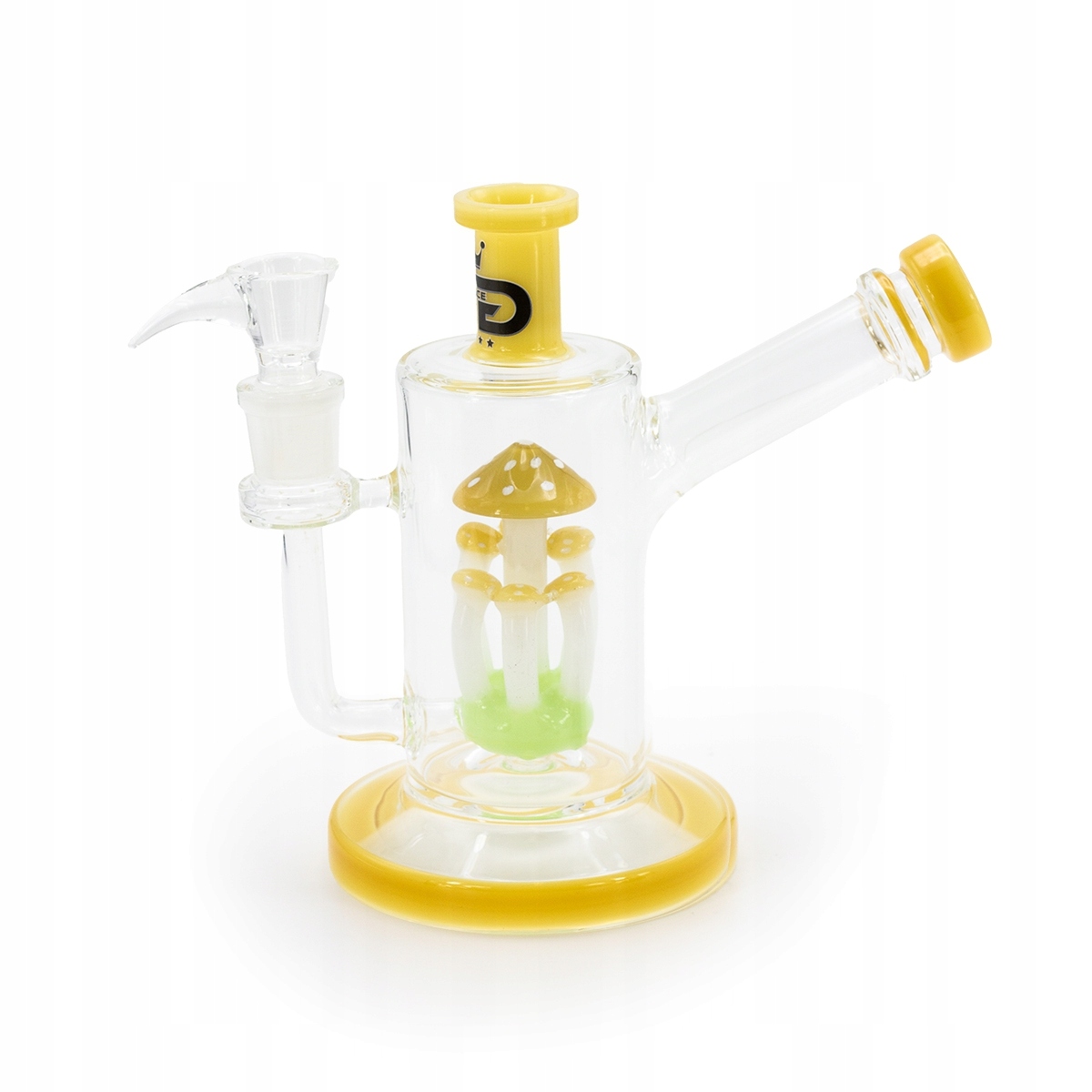 Szklane bongo Grace Glass 19 cm z żółtym perkolatorem w kształcie grzybka