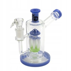 Szklane bongo Grace Glass 19 cm z niebieskim perkolatorem w kształcie grzybków