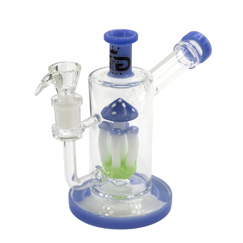 Szklane bongo Grace Glass 19 cm z niebieskim perkolatorem w kształcie grzybków
