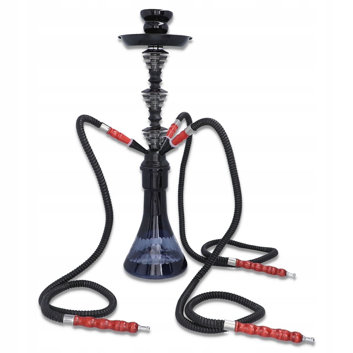 Czarna shisha 53 cm z trzema wężami i szklanym dzbanem