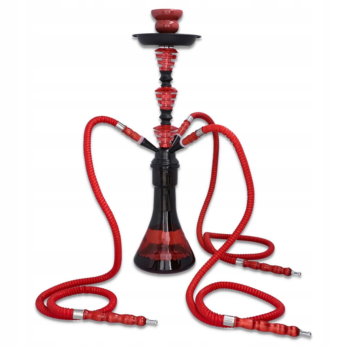 Czerwona shisha 53 cm z trzema wężami i szklanym dzbanem