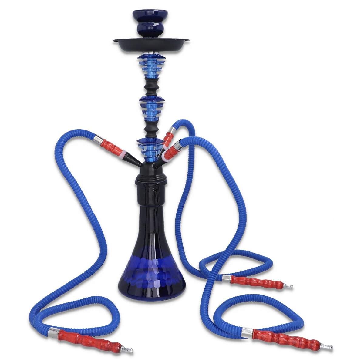 Niebieska shisha 53 cm z trzema wężami i szklanym dzbanem