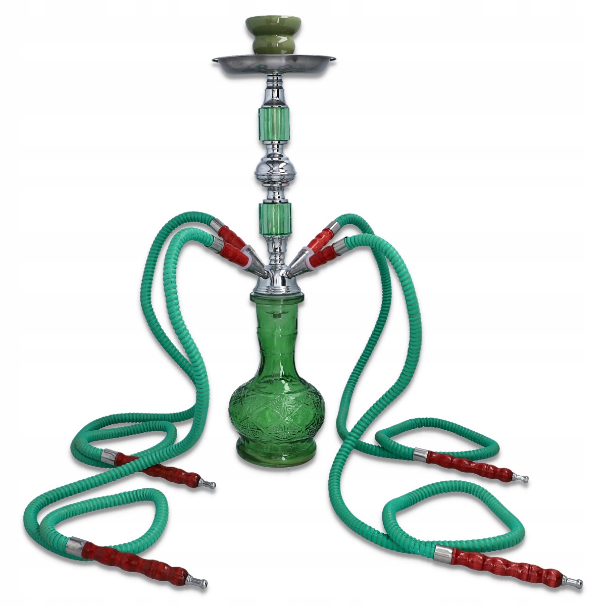 Zielona shisha 44 cm z czterema wężami i szklanym dzbanem