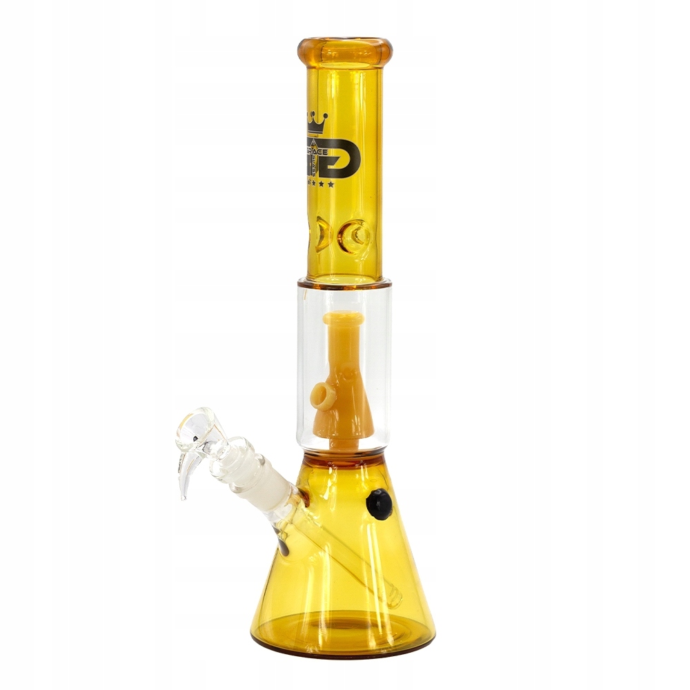 Żółte bongo Grace Glass 35 cm z perkolatorem i podstawą beaker