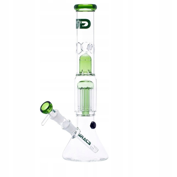 Zielone bongo Grace Glass Green Tree 35 cm z perkolatorem i uchwytem na lód