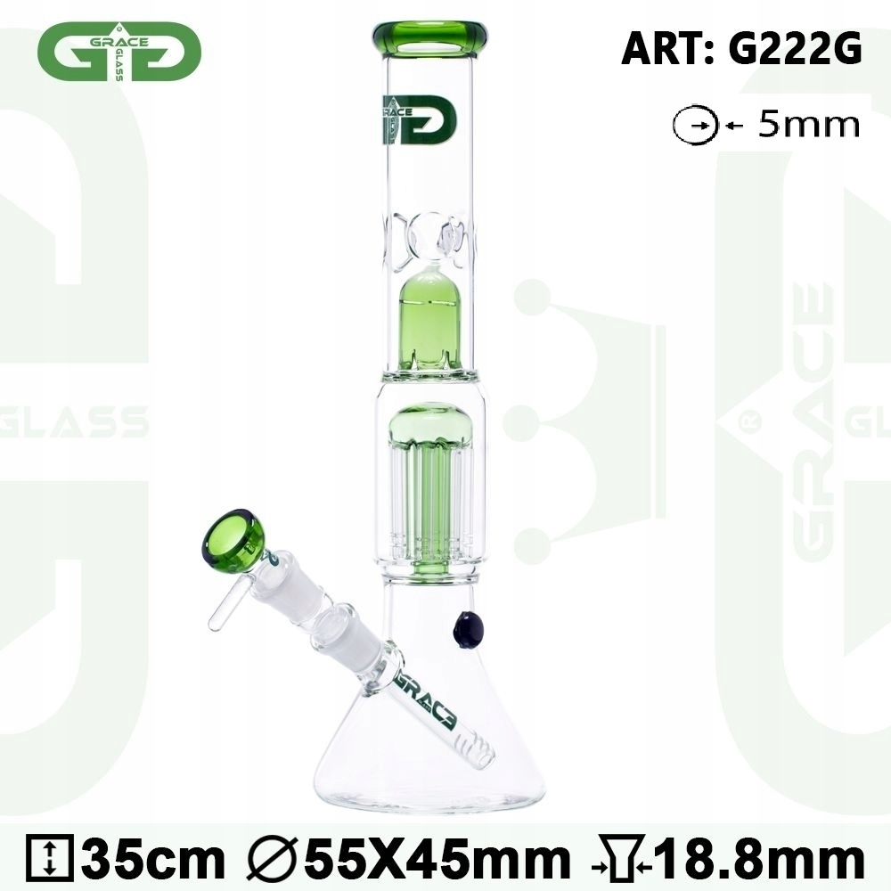 Zielone bongo Grace Glass Green Tree 35 cm z perkolatorem i uchwytem na lód