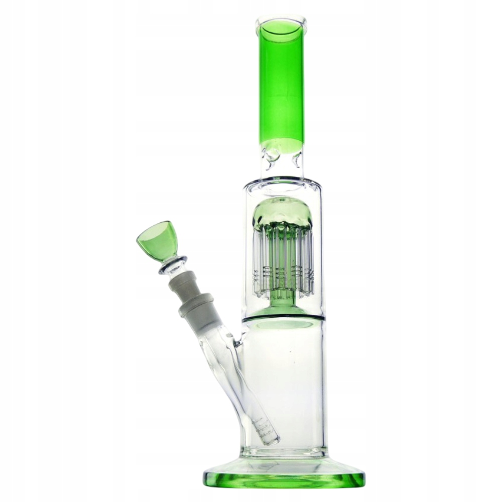 Zielone szklane bongo 32 cm z perkolatorem i dyfuzorem