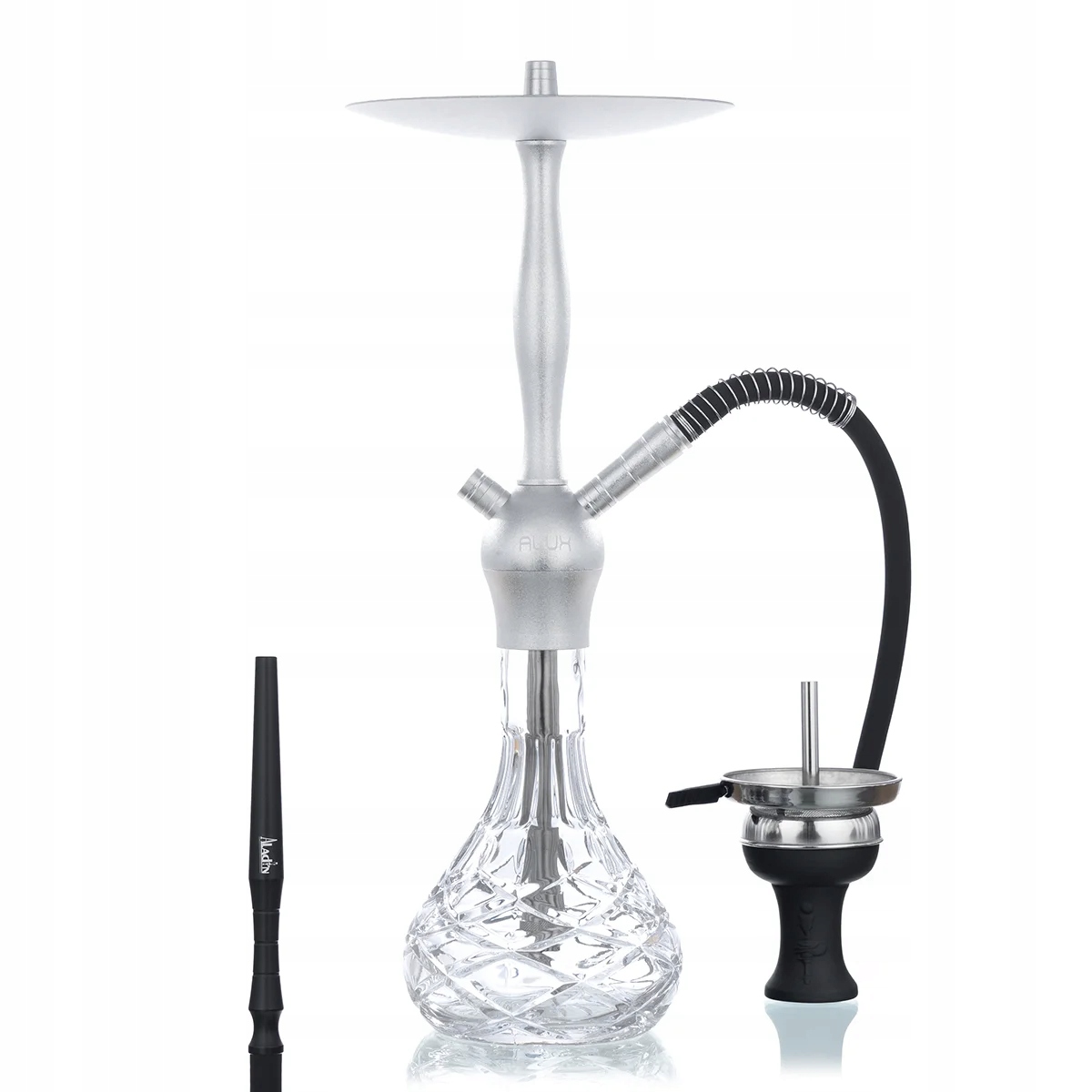 Shisha Aladin Alux Admiral 50 cm srebrna ze szklanym dzbanem i walizką