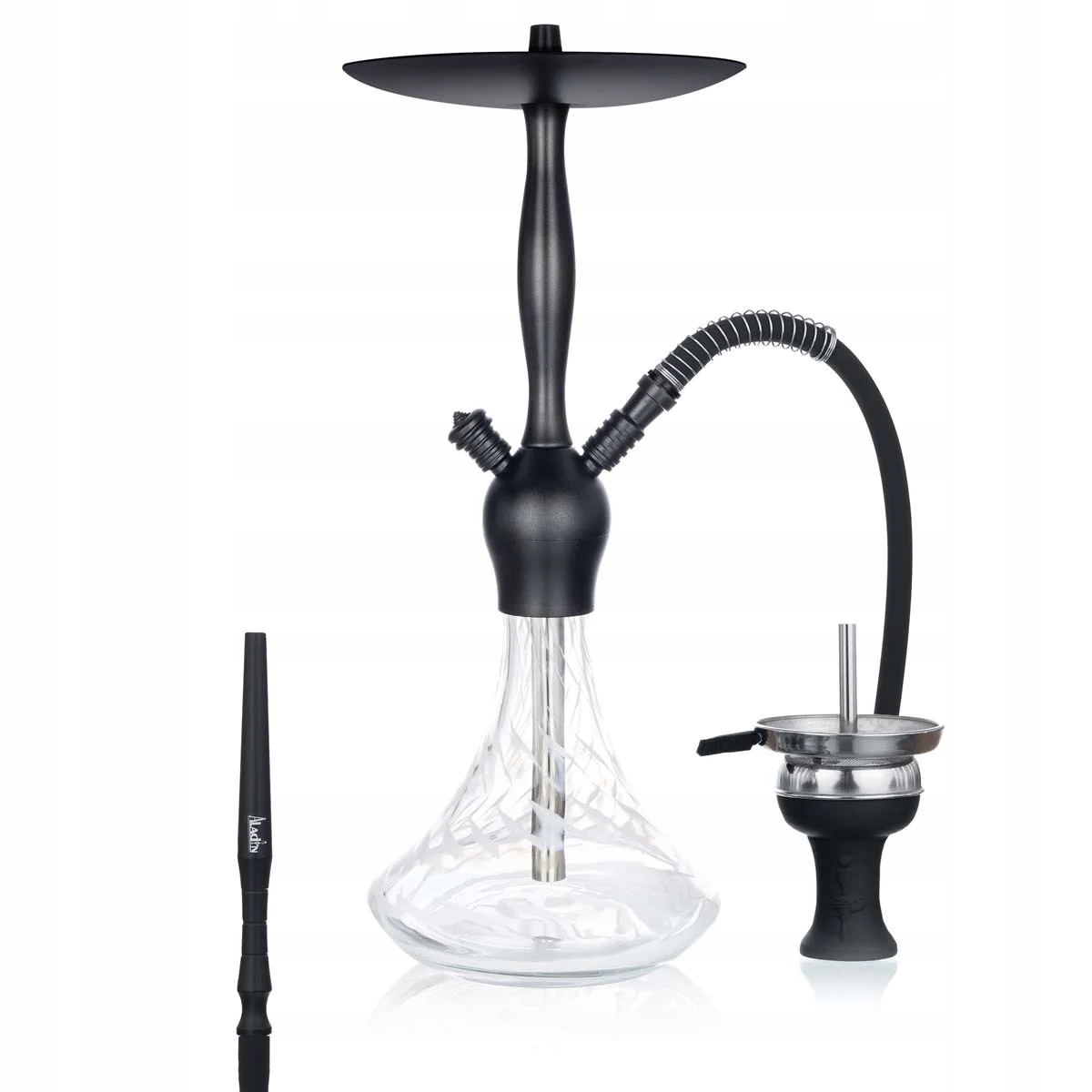 Shisha Aladin Alux Captain 56 cm czarno-biała z przezroczystym dzbanem