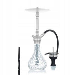 Shisha Aladin Alux M5 55 cm srebrna ze szklanym dzbanem i walizką