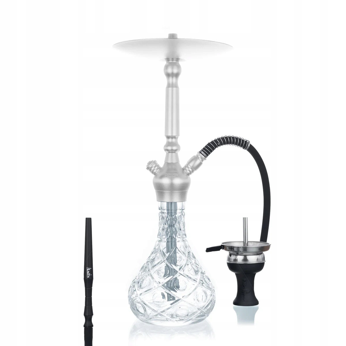 Shisha Aladin Alux M5 55 cm srebrna ze szklanym dzbanem i walizką