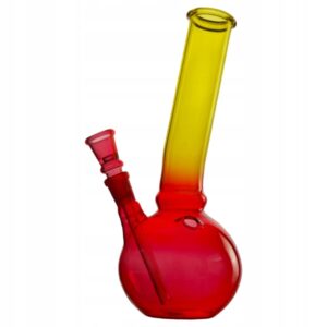 Szklane bongo 24 cm czerwono-żółte ze sprzęgłem i kulistą podstawą