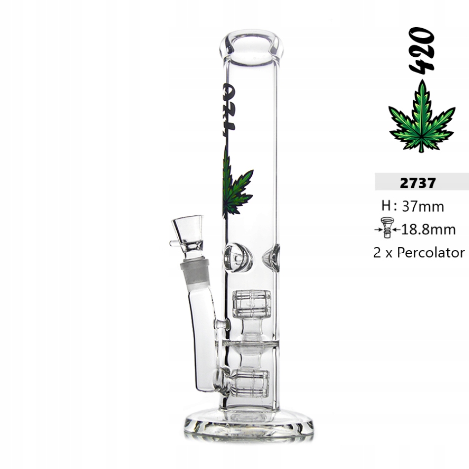 Szklane bongo 420 35 cm z podwójnym perkolatorem i miejscem na lód