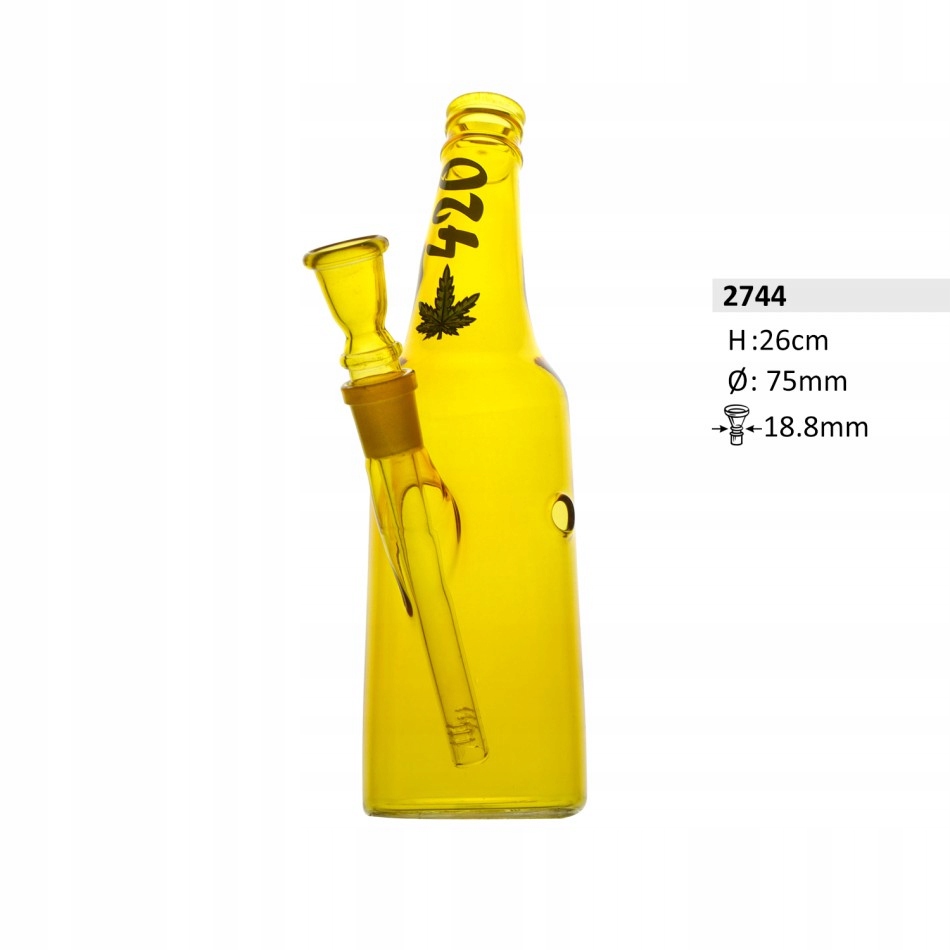 Szklane bongo 26 cm w kształcie butelki ze sprzęgłem