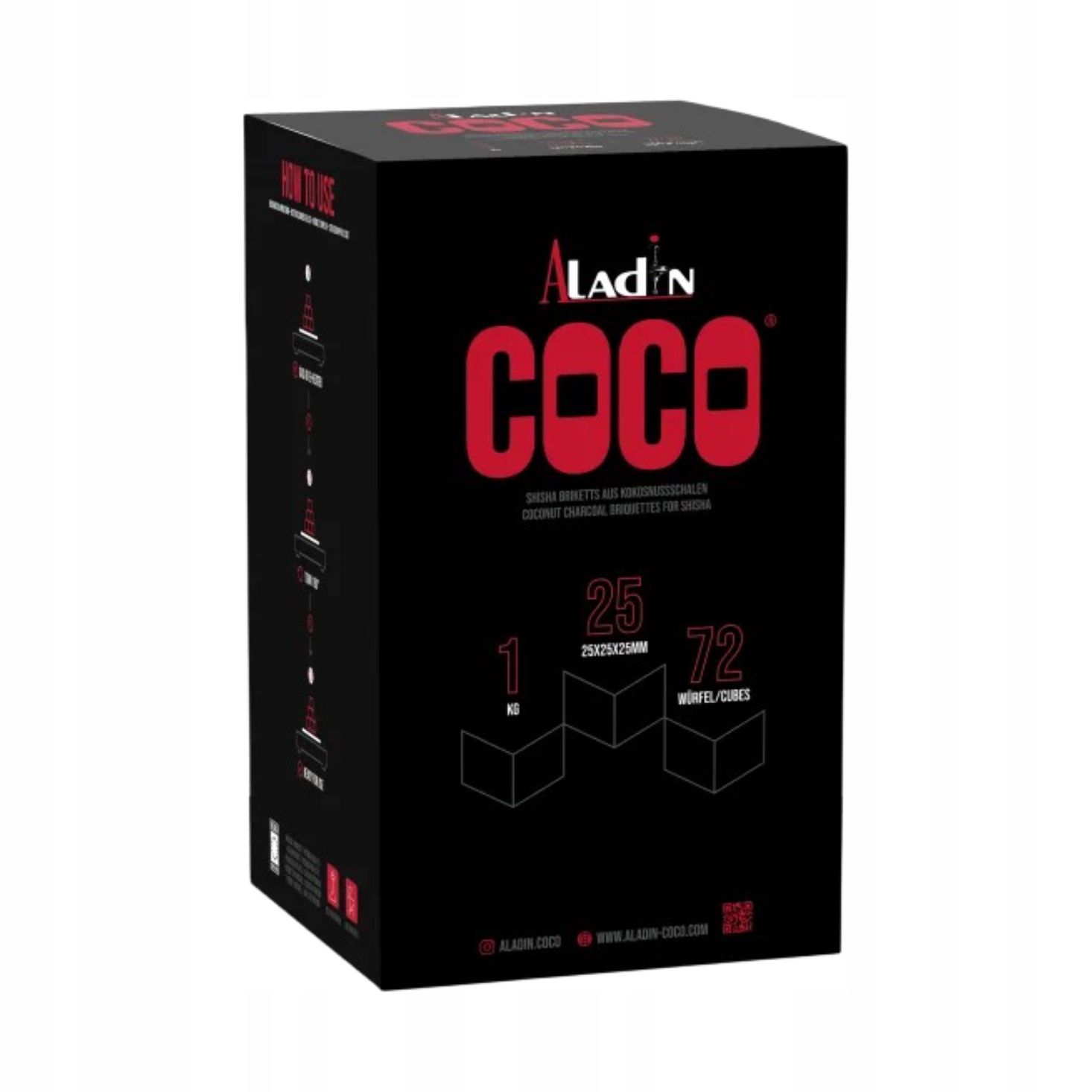 Węgiel kokosowy Aladin Coco 25 mm 1 kg 72 kostki do shishy