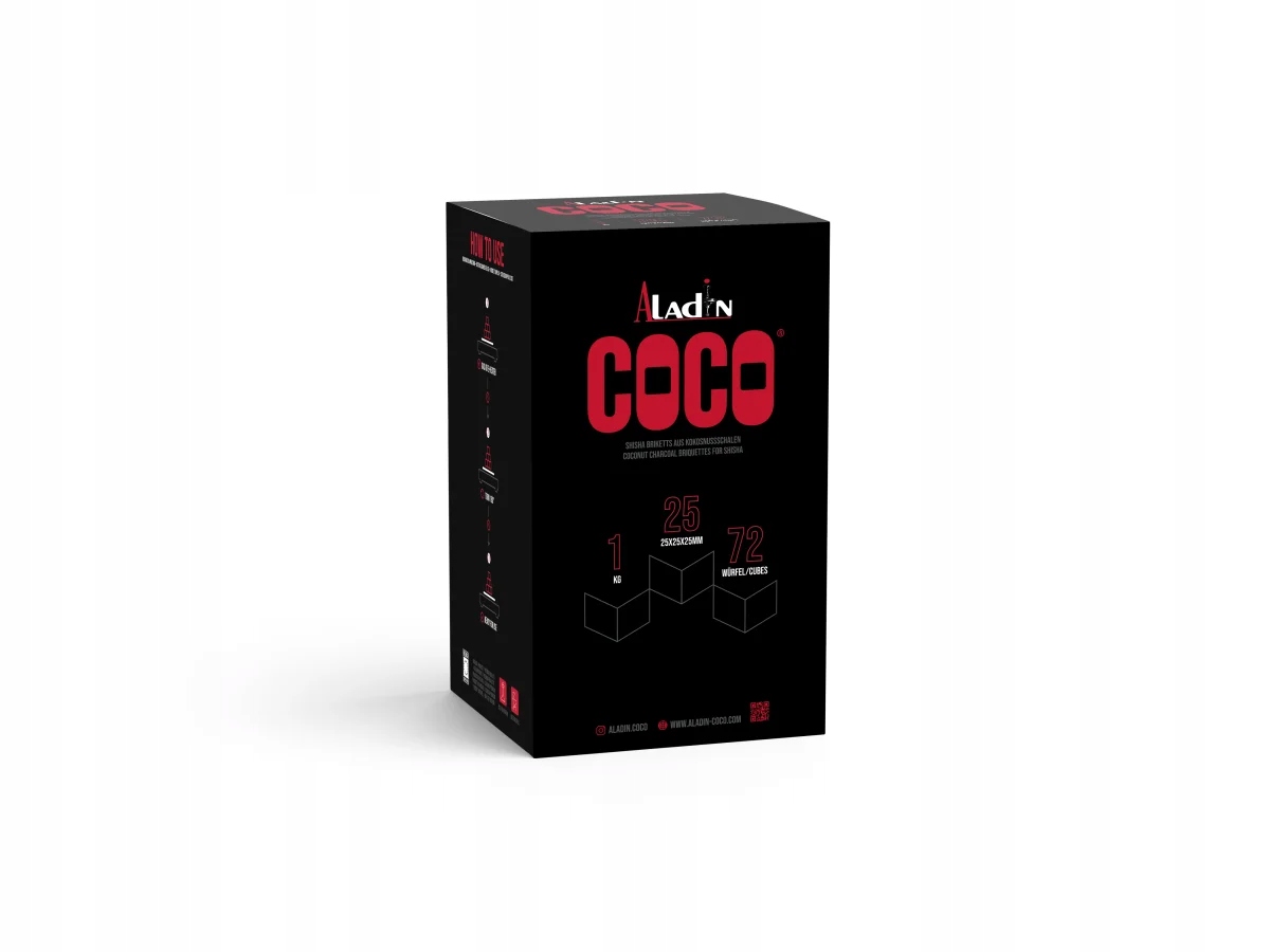Węgiel kokosowy Aladin Coco 25 mm 1 kg 72 kostki do shishy