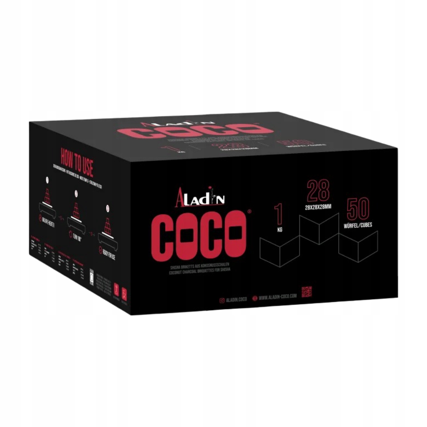 Węgiel kokosowy Aladin Coco 28 mm 1 kg 50 kostek do shishy