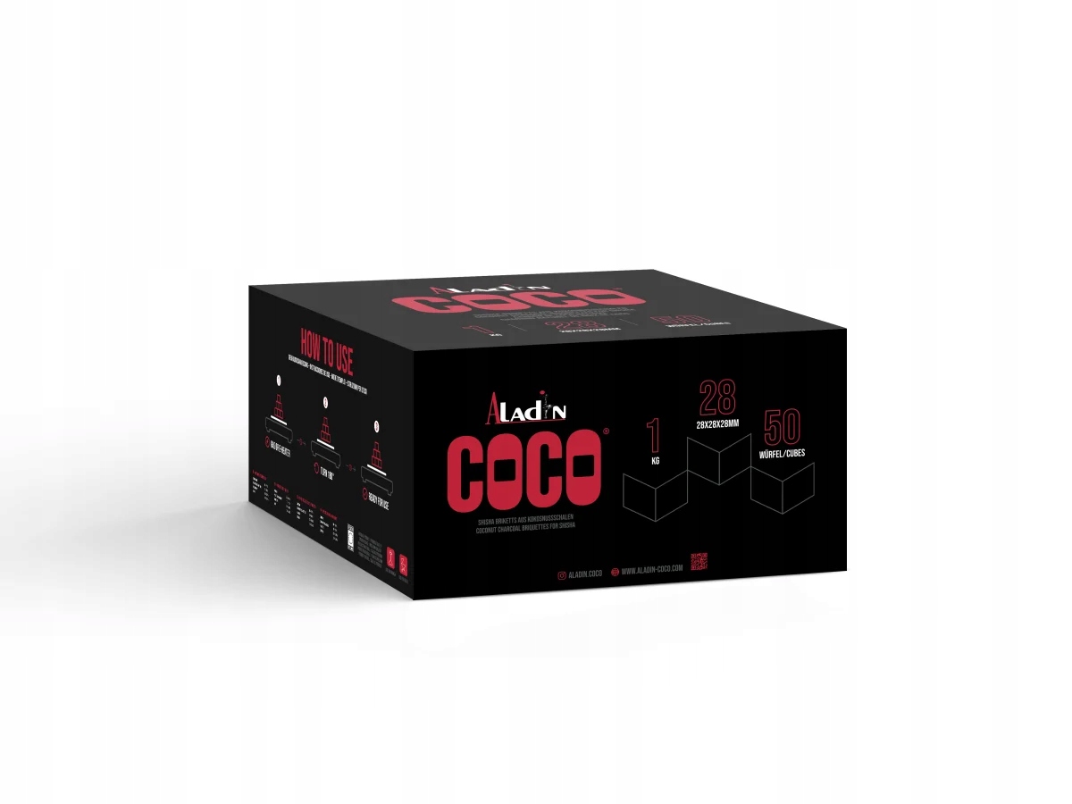 Węgiel kokosowy Aladin Coco 28 mm 1 kg 50 kostek do shishy
