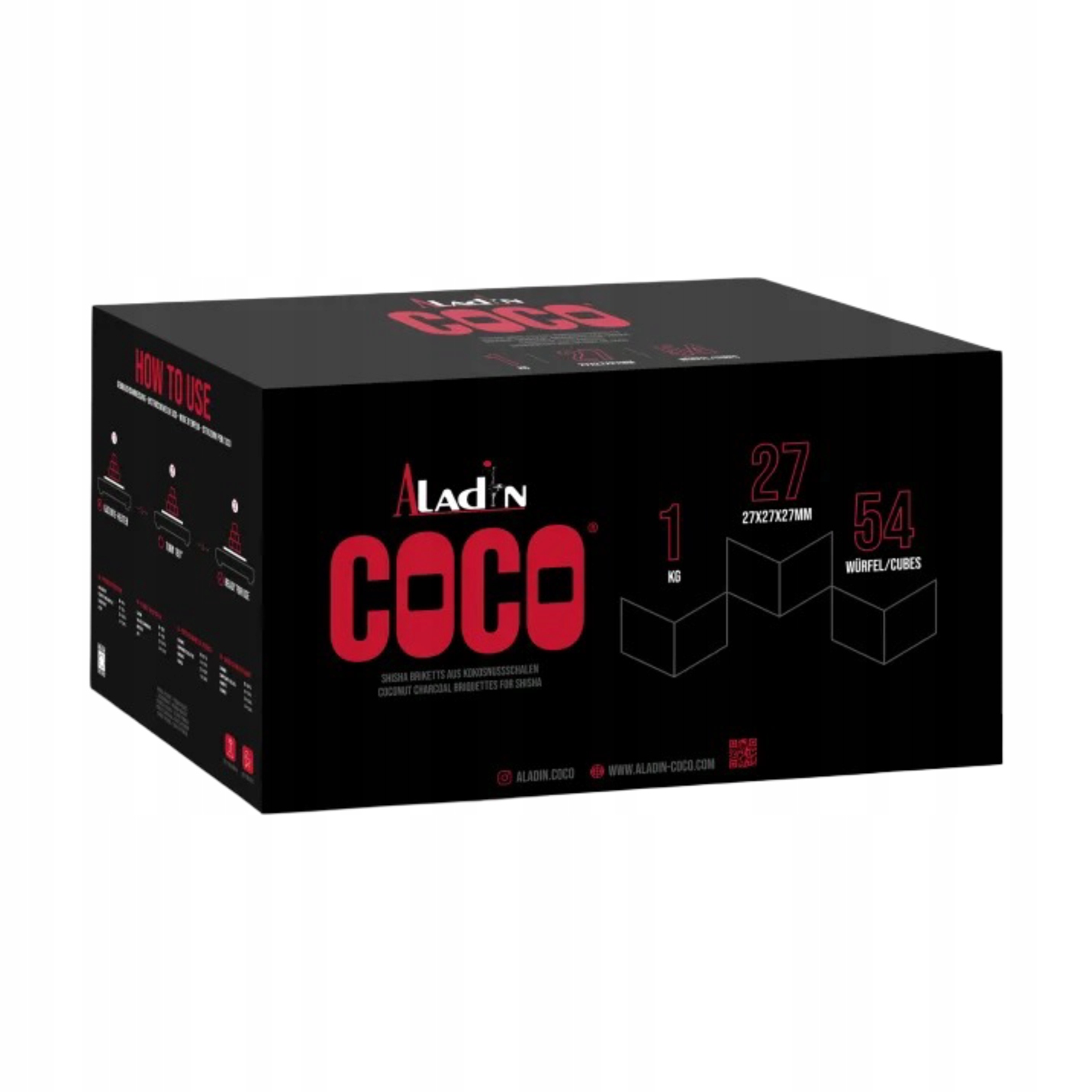 Węgiel kokosowy Aladin Coco 27 mm 1 kg 54 kostki do shishy