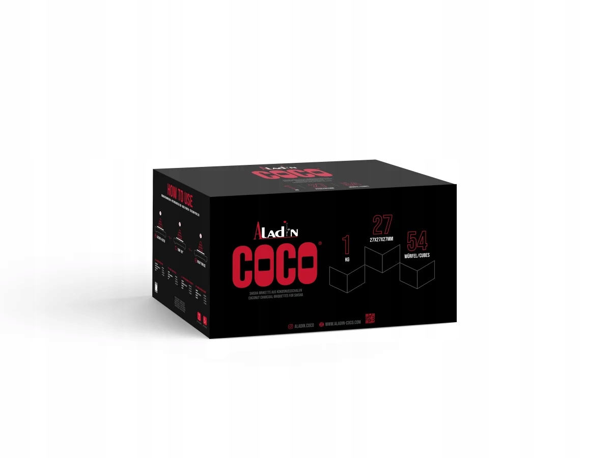 Węgiel kokosowy Aladin Coco 27 mm 1 kg 54 kostki do shishy