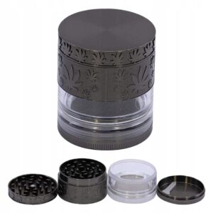 Młynek metalowy 4-częściowy 52 mm z przezroczystym pojemnikiem i łopatką