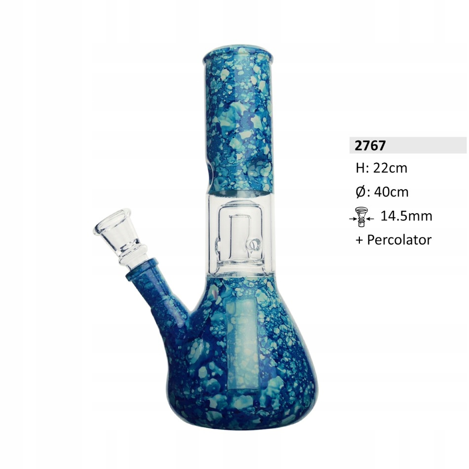Niebieskie bongo szklane 22 cm z perkolatorem i systemem na lód