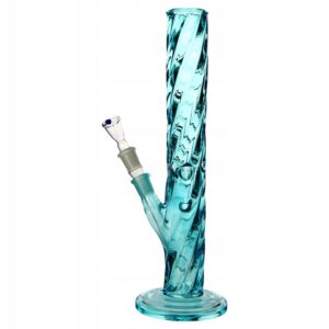 Niebieskie szklane bongo 38 cm z grubego skręconego szkła