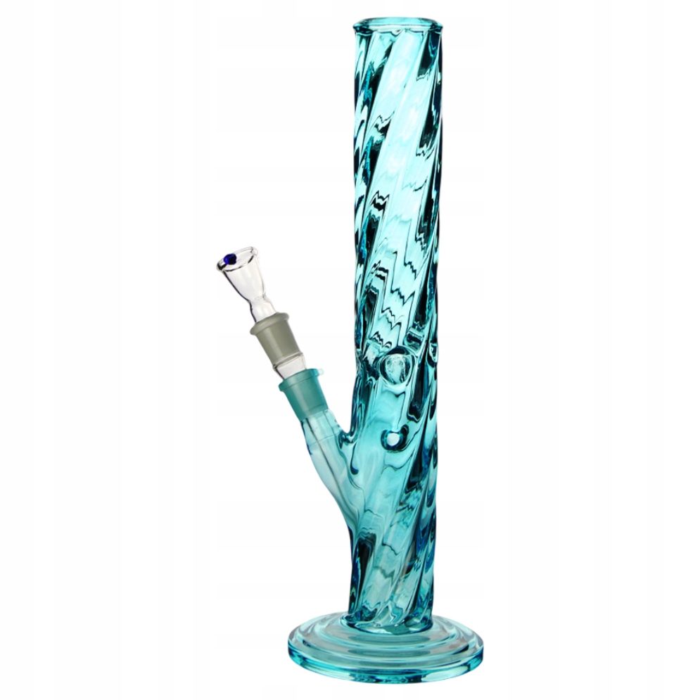 Niebieskie szklane bongo 38 cm z grubego skręconego szkła
