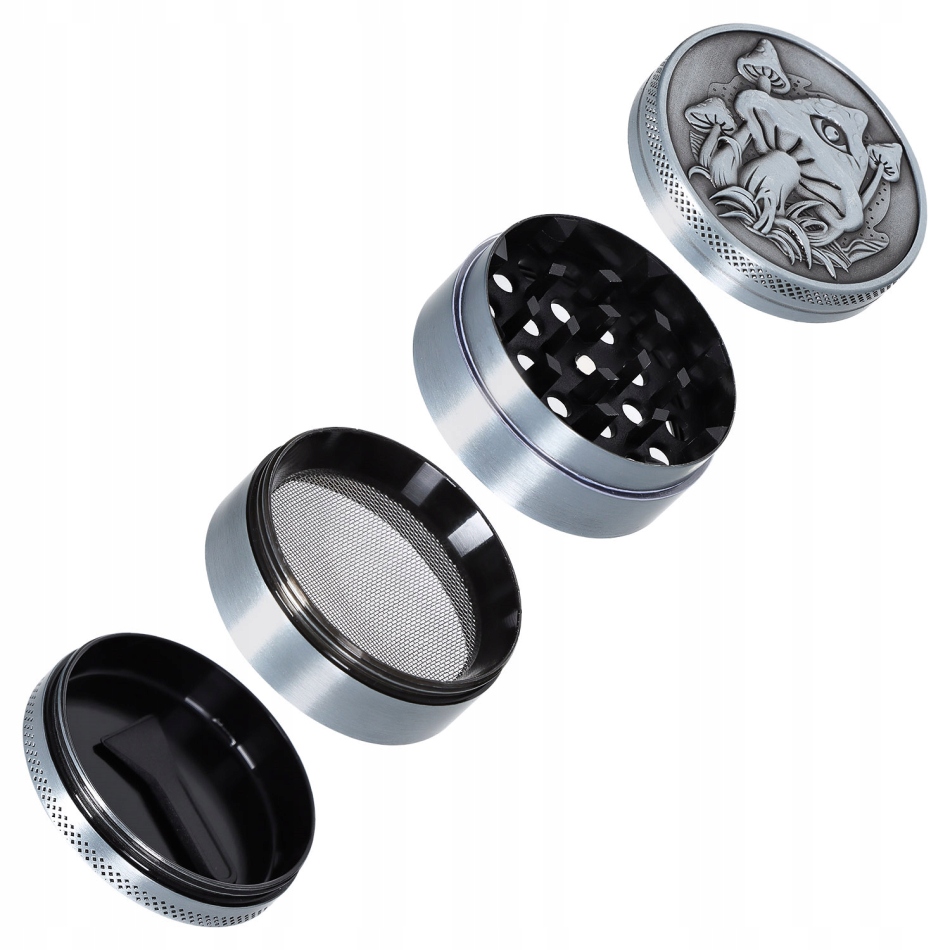 Metalowy grinder 5 cm czteroczęściowy z sitkiem