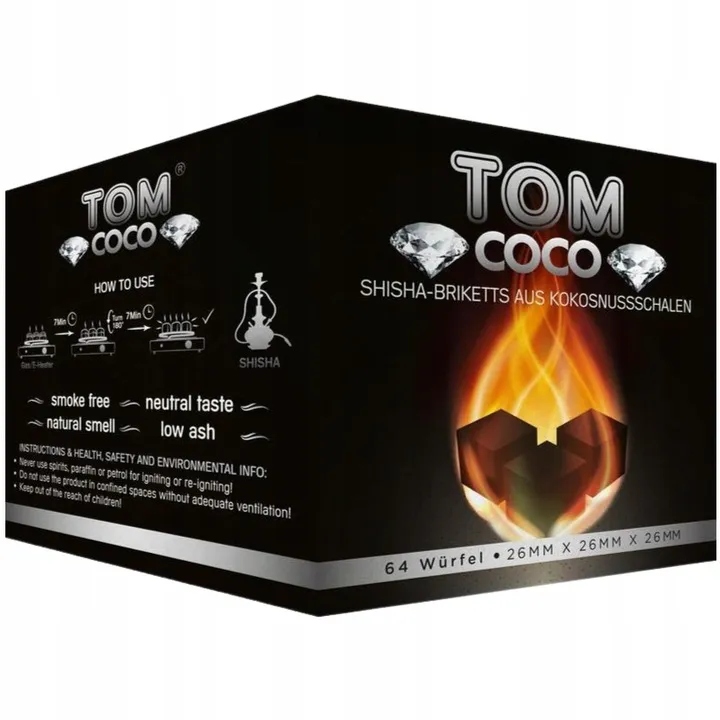 Węgiel kokosowy TOM Coco Diamond C26 1 kg 64 kostki do shishy