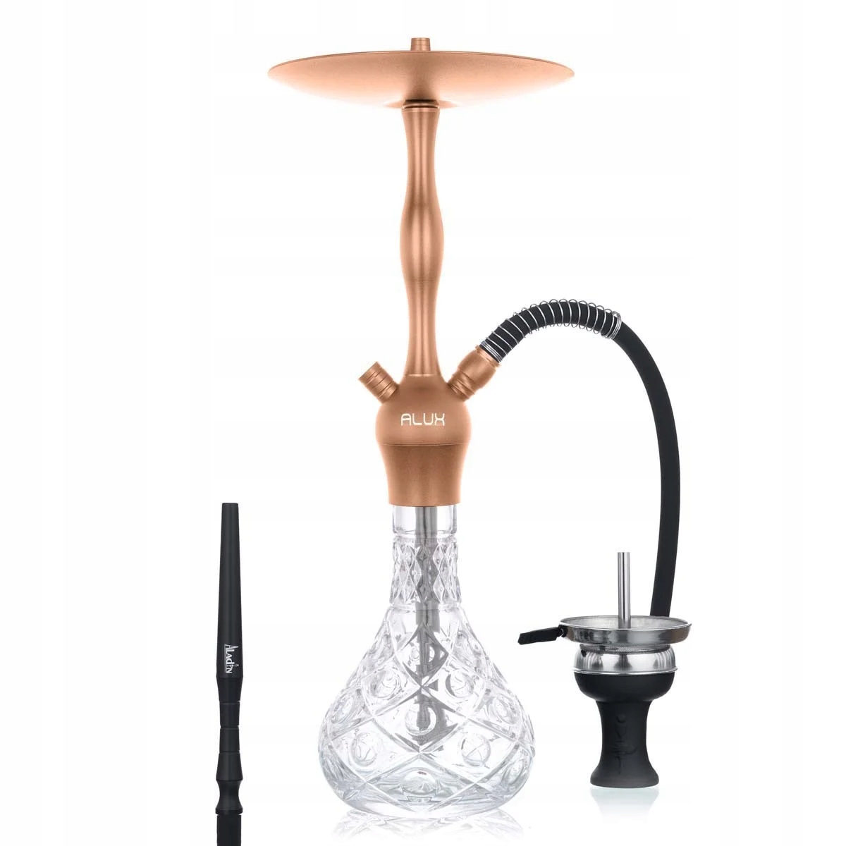 Shisha Aladin Alux Admiral 50 cm różowe złoto ze szklanym dzbanem