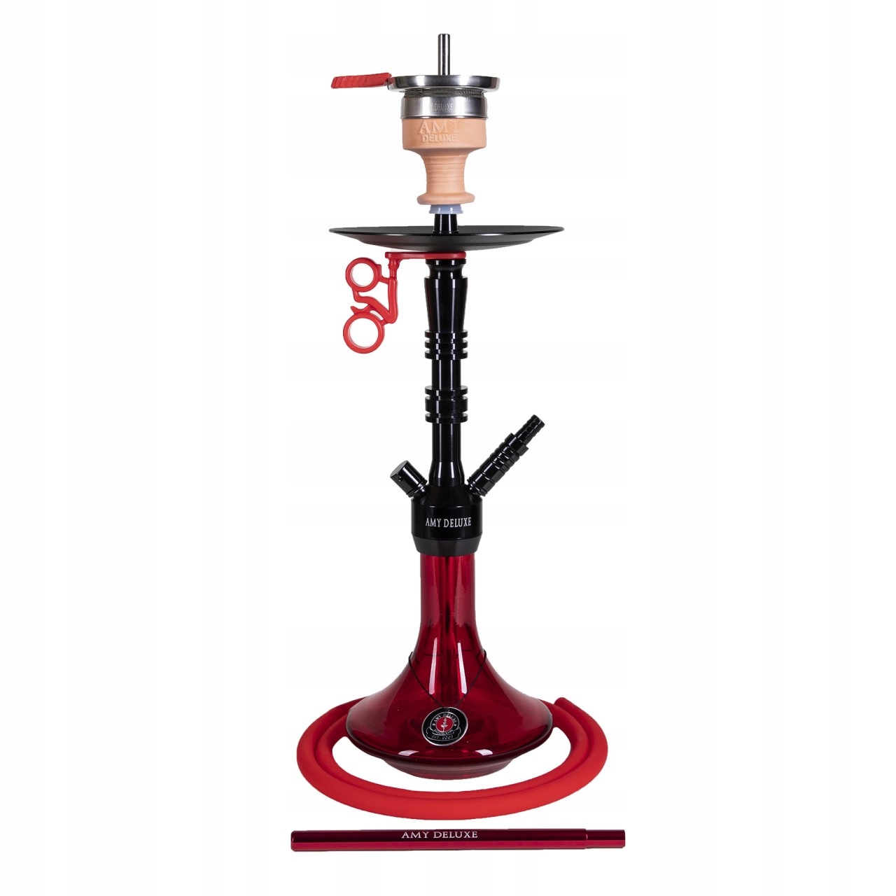Shisha AMY Deluxe Alu Lima S 65 cm z czarnym korpusem i czerwonym dzbanem