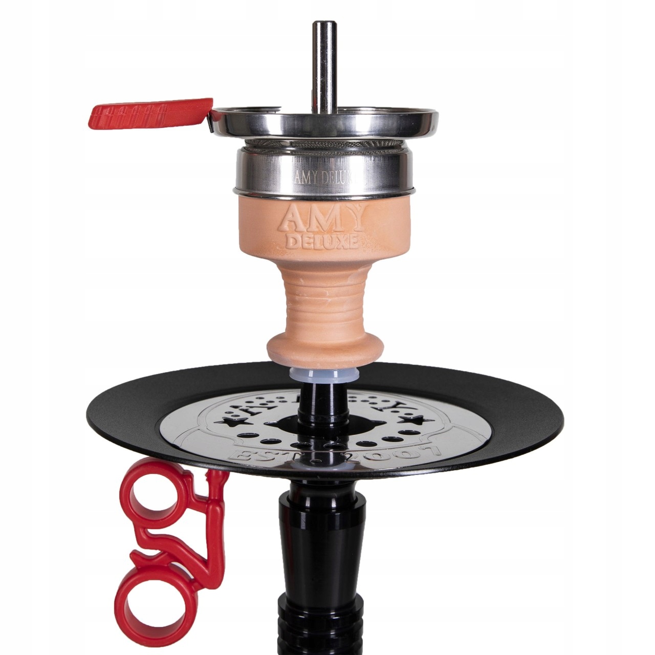 Shisha AMY Deluxe Alu Lima S 65 cm z czarnym korpusem i czerwonym dzbanem