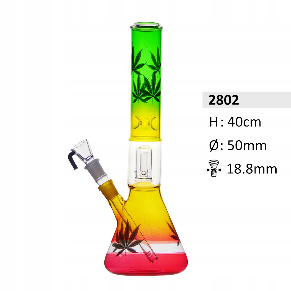 Duże szklane bongo Rasta 40 cm z filtracją i zwężeniem na lód