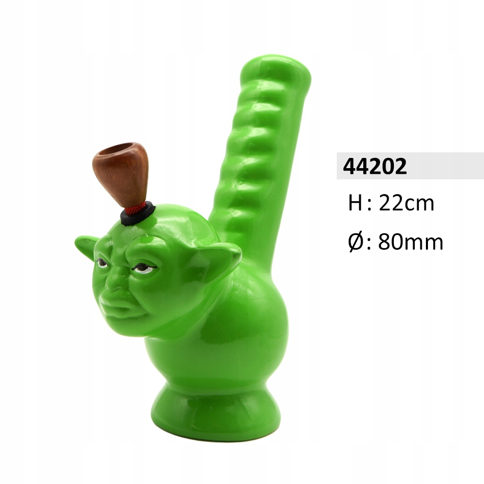 Ceramiczne bongo Yoda 22 cm z drewnianym cybuchem