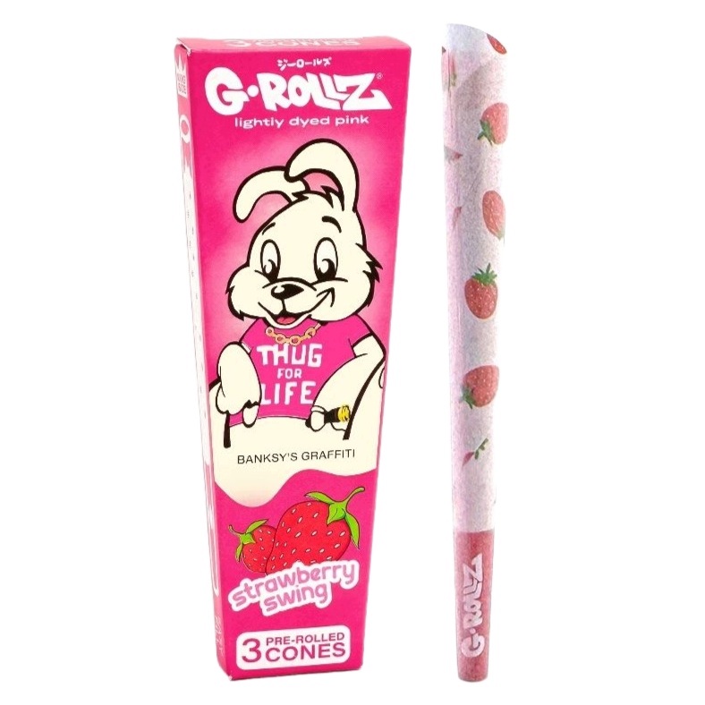 Różowe bibułki G-Rollz Banksy Strawberry Swing King Size z motywem truskawek