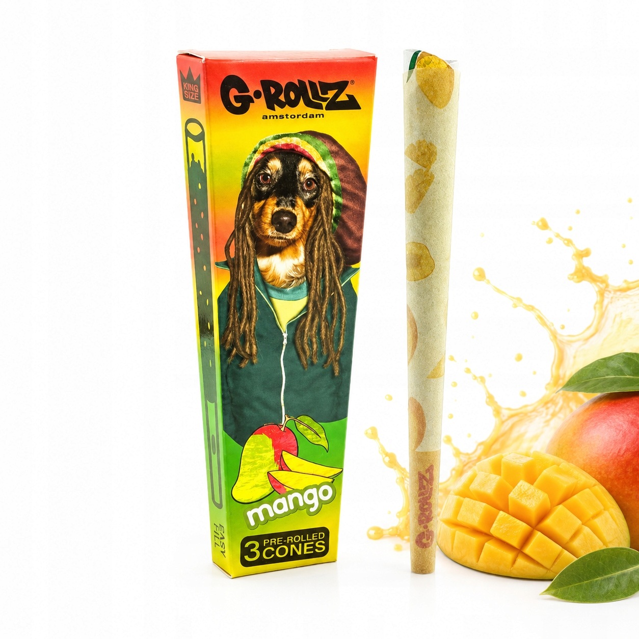 Gotowe bibułki G-Rollz Pets Mango Pop Cones King Size z nadrukiem mango