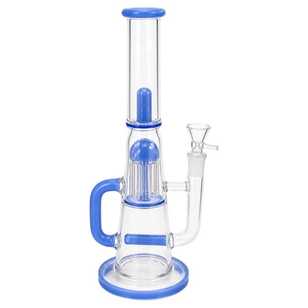 Bongo szklane 33 cm niebieskie z uchwytem i perkolatorem